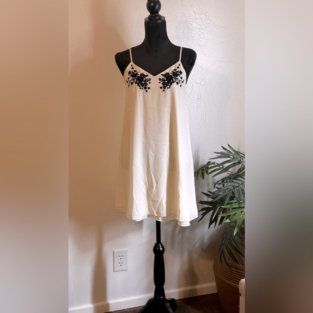 White Slip Dress with Black Appliqués